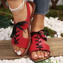 Women's Fashionable Casual Round Toe Thin Strap Sandals - Black - View 2