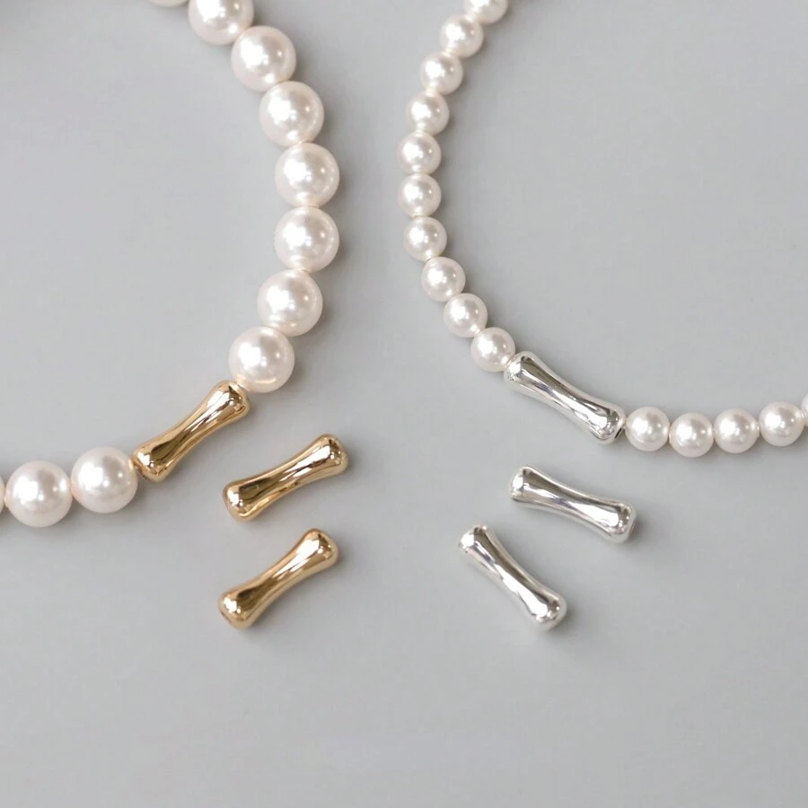 20 Unids/set De Cuentas Espaciadoras En Forma De Bambú Esmerilado De Dos Tonos De Oro Y Plata De 14k Para Hacer Joyas Diy, Adecuadas Para Vestir A Las Mujeres - oro de 14 quilates - Ver 1