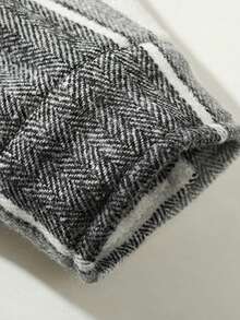 Men's Winter Thermal Lined Hooded Plaid Athletic Coat With Drawstring - Black - View 4