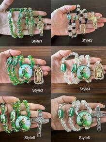 1 Stück Rosenkranz mit Heiliger Judas grünen Kristallperlen, katholische Halskette mit Kreuzanhänger, Schutz, Segen, katholischer handgemachter Schmuck, Geschenkanhänger, Auto-Anhänger, Geschenk zu Weihnachten, Halloween, Valentinstag für Männer und Frauen