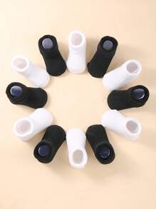 12雙中性嬰兒新生兒卡通毛巾襪 - 黑與白 - 查看 3