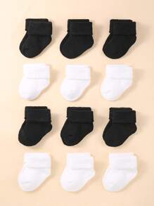 12雙中性嬰兒新生兒卡通毛巾襪 - 黑與白 - 查看 1