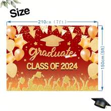1pc Red Graduation Background 2024 Red And Gold Congratulations Graduation Party Background Single Prom 2024 Party Banner Decoration - Multicolor - View 2