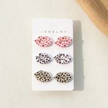 1對浪漫情人節心形豹紋嘴唇塗鴉效果聚合物粘土質地亞克力垂墜耳環,適用於女士/情侶派對 - 彩色 - 查看 6