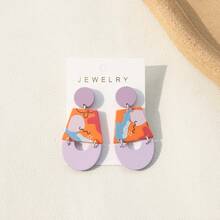 1對浪漫情人節心形豹紋嘴唇塗鴉效果聚合物粘土質地亞克力垂墜耳環,適用於女士/情侶派對 - 彩色 - 查看 5