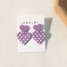 1對浪漫情人節心形豹紋嘴唇塗鴉效果聚合物粘土質地亞克力垂墜耳環,適用於女士/情侶派對 - 彩色 - 查看 3