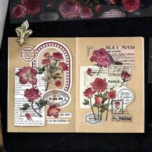 1包裝3入組復古花卉剪貼簿貼紙,用於日誌裝飾、diy手工藝品、節日禮物 - 紅色 - 查看 3