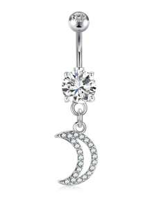 Acefun 1Pc/Set 14G 10mm Dangle Belly Button Rings Navel Rings Stainless Steel Dangling CZ Belly Rings For Women Star Moon Heart Butterfly Belly Button Piercing Jewelry Silver - Silver - View 6