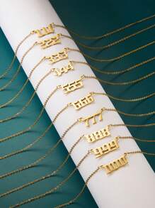 1個創意小型不銹鋼幸運號碼吊墜項鏈,男女適用,適用於工作服裝 - 銀色 - 查看 1