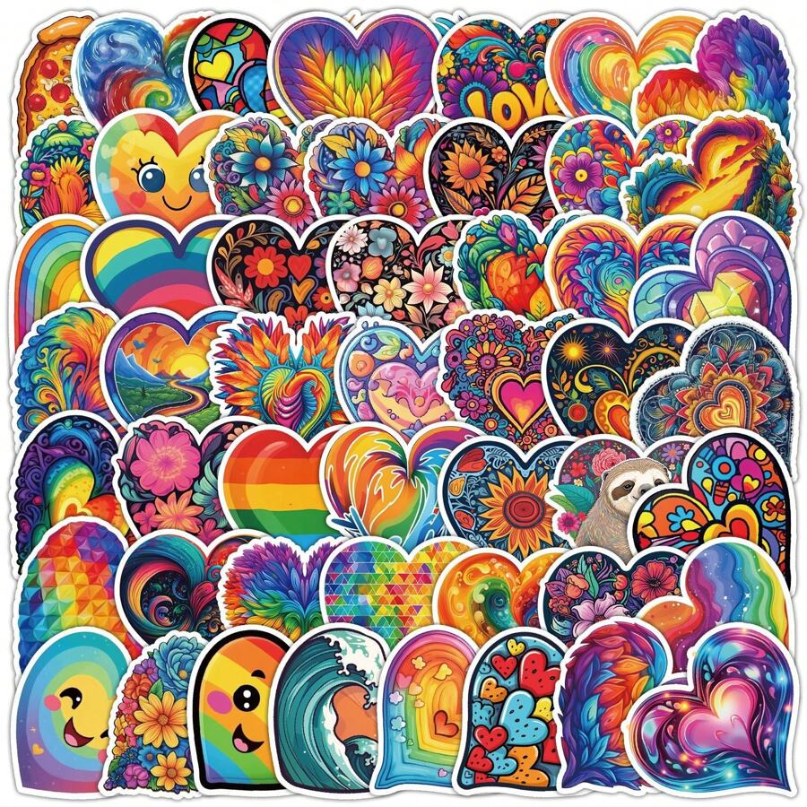 50 Sheets Multicolored Heart Graffiti Stickers - Multicolor - View 1