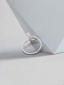 1pc Women's Cz Sunburst Cutout Ring Adorned With Zirconia Stone, Suitable For Daily Wear Or Wedding Events - Silver - View 2