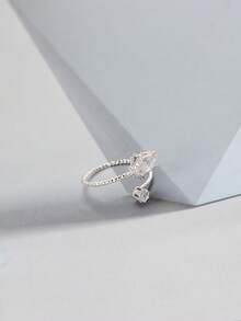 1pc Women's Cz Sunburst Cutout Ring Adorned With Zirconia Stone, Suitable For Daily Wear Or Wedding Events - Silver - View 5