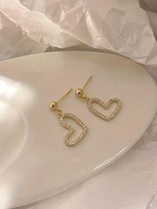 1對心形金色耳釘,適用於優雅時尚的女孩 - 金色 - 查看 5