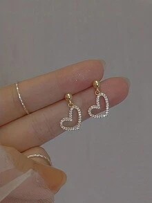 1對心形金色耳釘,適用於優雅時尚的女孩 - 金色 - 查看 2