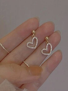 1對心形金色耳釘,適用於優雅時尚的女孩 - 金色 - 查看 1