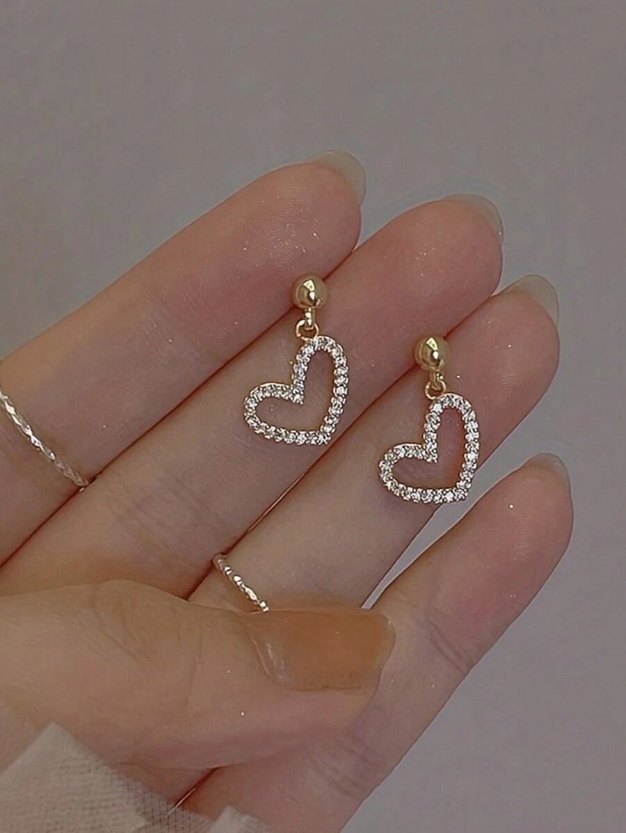 1對心形金色耳釘,適用於優雅時尚的女孩 - 金色 - 查看 1