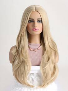 28-Inch Natural Golden Wavy Long Synthetic Fiber Hair With Center Parting Bangs, Fashionable Women's Synthetic Wig Suitable For Daily Wear, Halloween Costumes, Parties, Weddings, Birthdays, Nightclubs And Dance Parties - Gold - View 2