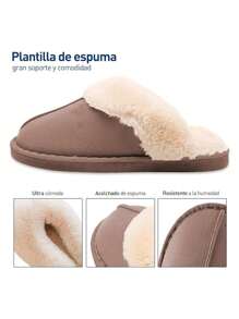 Pantunflas acolchonadas, pantumflas, sandalias, chanclas con peluche, zapatos de descanso antideslizantes para interior, Bluelander. - Caqui - Ver 3