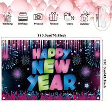 1pc, Happy New Year Background Cloth Banner, Polyester 2024 New Year's Eve Party Supplies Cake Table Indoor Outdoor Hanging Flag - Multicolor - View 2