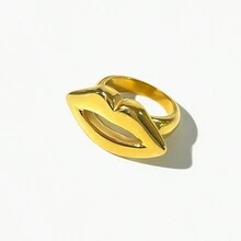 1pc High-End & Extravagant Personalized Lip Shaped Ring In Titanium Steel & 18k Gold For Ladies - Gold - View 8