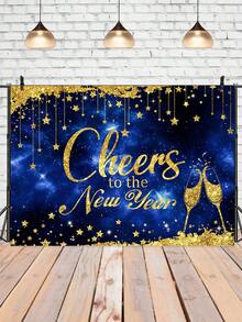 1入組藍色星空快樂新年背景,午夜銀河與新年相慶賀2024年,派對裝飾橫幅210x150cm - 藍色 - 查看 1