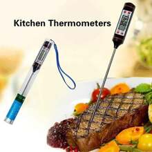 1pc Black Meat Thermometer And Timer, Instant Read Digital Cooking Thermometer, Electronic Food Temperature Gauge With Long Probe For Kitchen, Milk, Candy, Bbq And Grilling - Black - View 1
