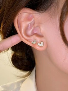 3pcs/Set Simple Heart & Rhinestone Stud Earrings For Women Valentines