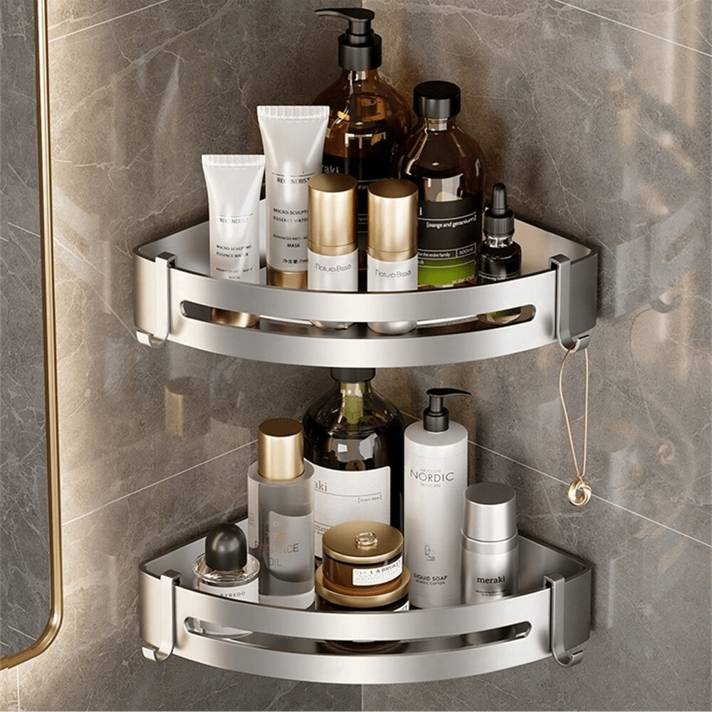 No Drill Bathroom Corner Shelf Wall Mounted Toilet Shower Storage Caddy