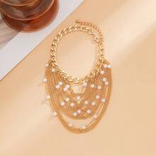 1pc Elegant Multi Layered Tassel Hip Hop Feet Chain, Female Exaggerated Faux Pearl Geometric Chain Shoe Chain - Gold - View 9