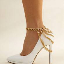 1pc Elegant Multi Layered Tassel Hip Hop Feet Chain, Female Exaggerated Faux Pearl Geometric Chain Shoe Chain - Gold - View 4