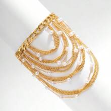 1pc Elegant Multi Layered Tassel Hip Hop Feet Chain, Female Exaggerated Faux Pearl Geometric Chain Shoe Chain - Gold - View 7