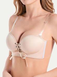 YANDW 女士隐形粘合露肩露背聚拢文胸，带侧翼和无钢圈，适合小胸女性 - 杏色 - 查看 1