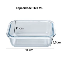 Kit 4 Potes Herméticos Retangular Vidro Com Tampa E Trava 370 ML Marmita Fitness