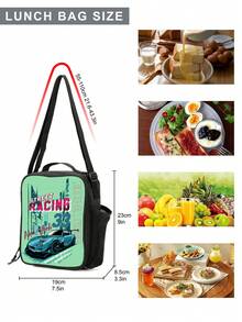1個中性汽車印花聚酯保溫拉鏈關閉午餐袋,適用於戶外活動/野餐 - 綠色 - 查看 2