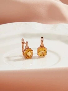 一對925純銀扣緊耳環,鑲嵌天然黃水晶寶石珠寶,適合日常佩戴珠寶 - 玫瑰金 - 查看 4