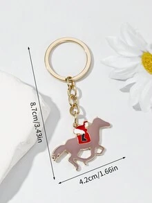 1pc Fashionable Gold-Plated Alloy Riding Person Shaped Multicolor Oil Drop Design Women'S Minimalist Style Keychain Pendant - Gold - View 4