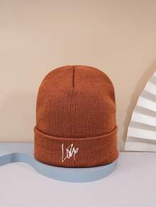 1件秋冬時尚街頭嘻哈風格無邊彈性針織字母無邊帽,男女皆宜 - 橘色 - 查看 2