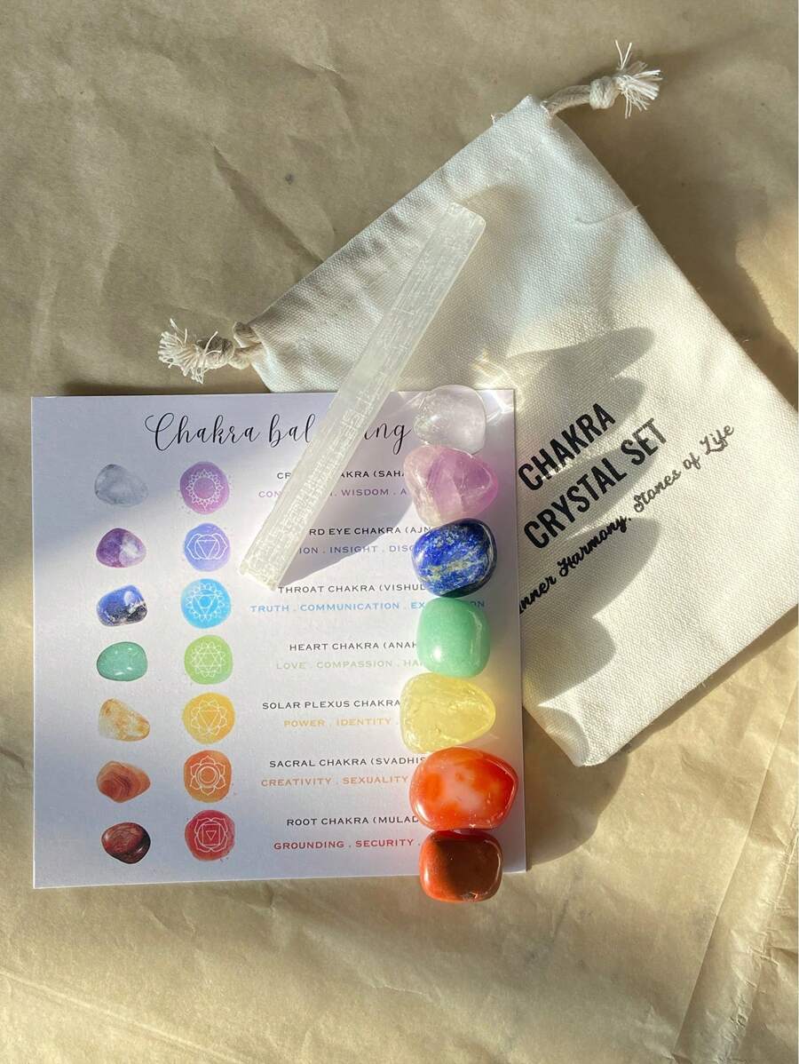 1 Set Healing Crystal Tumbled Stones Gypsum Thin Section Seven Chakra Healing Stone Kit Meditation Stones Home Decoration Christmas Gift