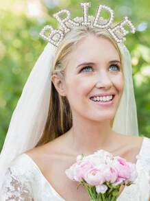 1 băng đô trang trí ngọc trai giả có mạng che mặt, phụ kiện tóc ngọc trai giả có họa tiết chữ cô dâu, băng đô cô dâu, mạng che mặt tiệc cưới & tiệc độc thân, trang trí tiệc, phụ kiện cô dâu ngày lễ tình nhân thanh lịch - trắng - Xem 5