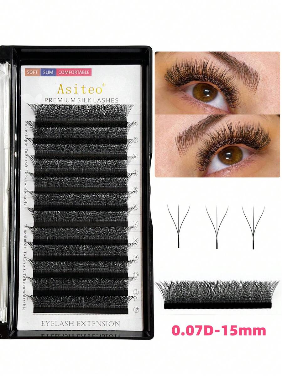 Asiteo 12排diy 0.07/d捲15mm睫毛用品個人睫毛,自然長而柔軟的嫵媚化妝擴展假睫毛 - D - 查看 1
