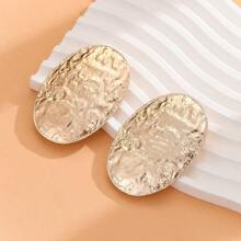 1pair Alloy Ellipse Hammered Texture Vintage Gold-Tone Women's Earrings - Yellow Gold - View 10