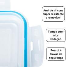 Kit 4 Potes Herméticos Retangular Vidro Com Tampa E Trava 370 ML Marmita Fitness