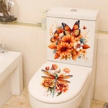1入組美麗的花朵、蝴蝶、蜻蜓組合廁所貼花 - 彩色 - 查看 5