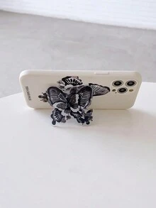 Black Butterfly Design Soft Tpu Phone Case With Stand Compatible With Apple 15promax, Xiaomi, Huawei, Samsung S23 Protective Cover - Black - View 3