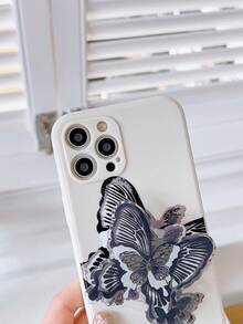 Black Butterfly Design Soft Tpu Phone Case With Stand Compatible With Apple 15promax, Xiaomi, Huawei, Samsung S23 Protective Cover - Black - View 5