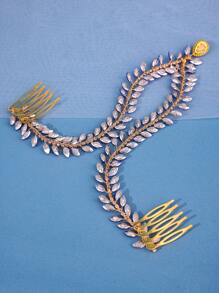 1 件優雅手工編織女式髮梳,紅色浪漫頭飾,藍色活力和迷人的新娘婚禮配件 - 藍色 - 查看 5