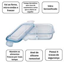 Kit 4 Potes Herméticos Retangular Vidro Com Tampa E Trava 370 ML Marmita Fitness