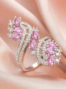 1入組奢華誇張紫晶和方晶鋯石約定/承諾/永恆戒指適用於新娘銅 - 白色 - 查看 1