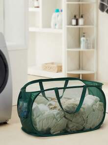 2 包弹出式网状洗衣篮，可折叠便携式洗衣篮，带提手 - 軍綠色 - 查看 2