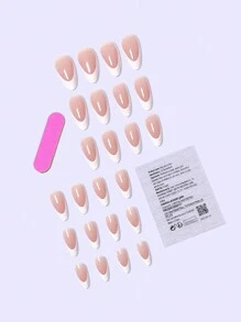 Agregue un toque de romance. Set de 24 uñas postizas blancas de tamaño mediano con forma de gota de agua, a la moda de estilo francés, con pegamento de gelatina y lima de uñas. Apto para uso diario y como accesorio de moda para uñas. Suministros de uñas enchufables. uñas falsas uña falsa uña acrílica